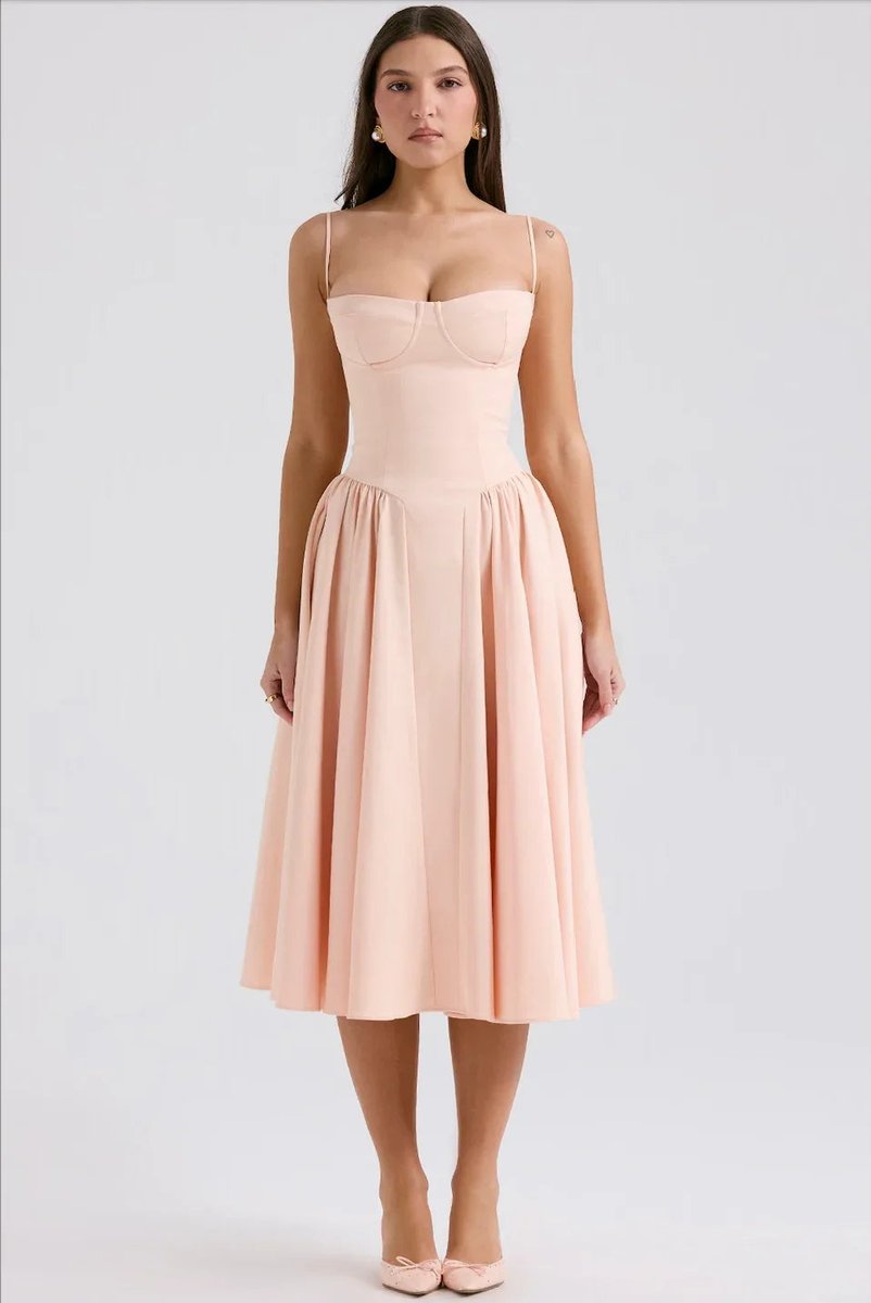 Women's Corset Midi Everyday Day Dress Structured Spaghetti Strap
