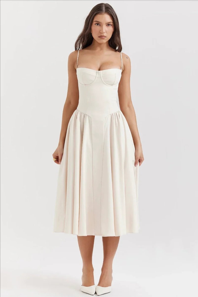 Women's Corset Midi Everyday Day Dress Structured Spaghetti Strap