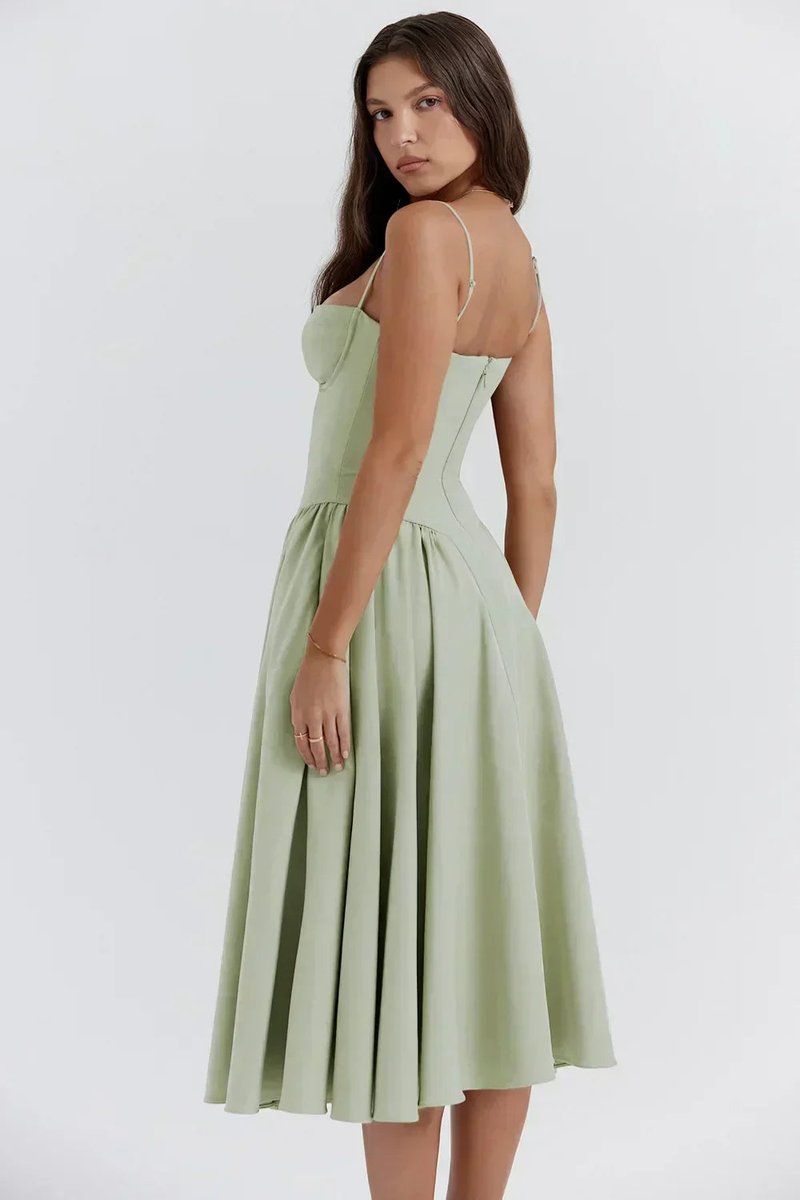 Women's Corset Midi Everyday Day Dress Structured Spaghetti Strap