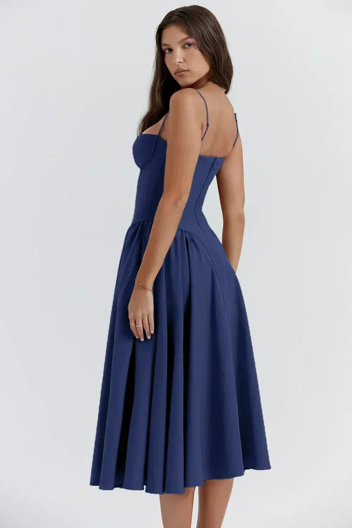 Women's Corset Midi Everyday Day Dress Structured Spaghetti Strap
