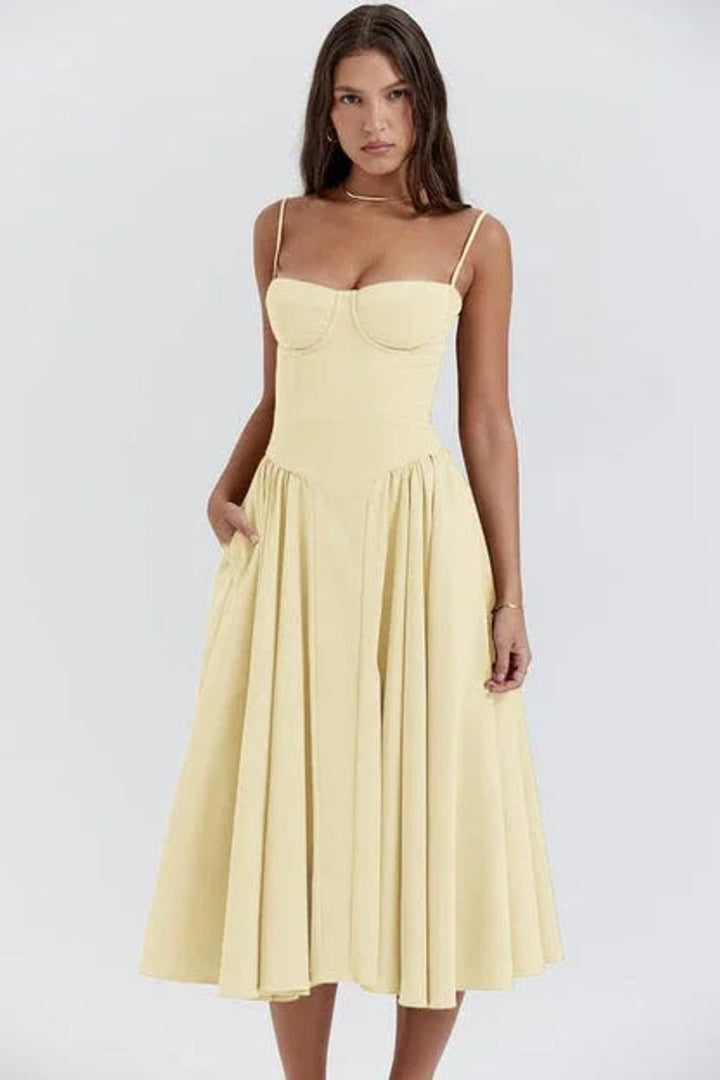 Women's Corset Midi Everyday Day Dress Structured Spaghetti Strap