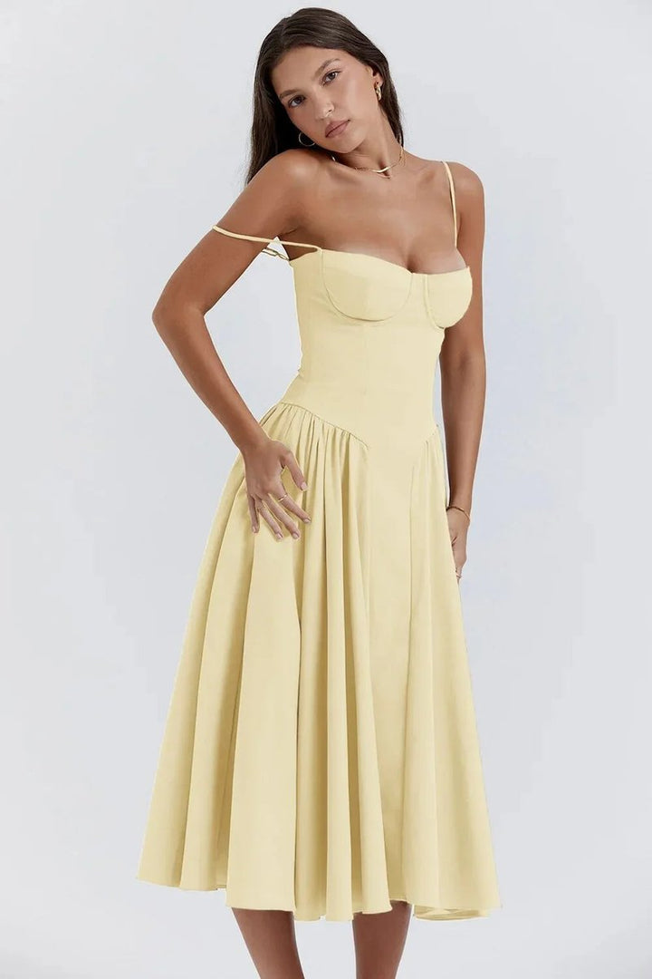 Women's Corset Midi Everyday Day Dress Structured Spaghetti Strap