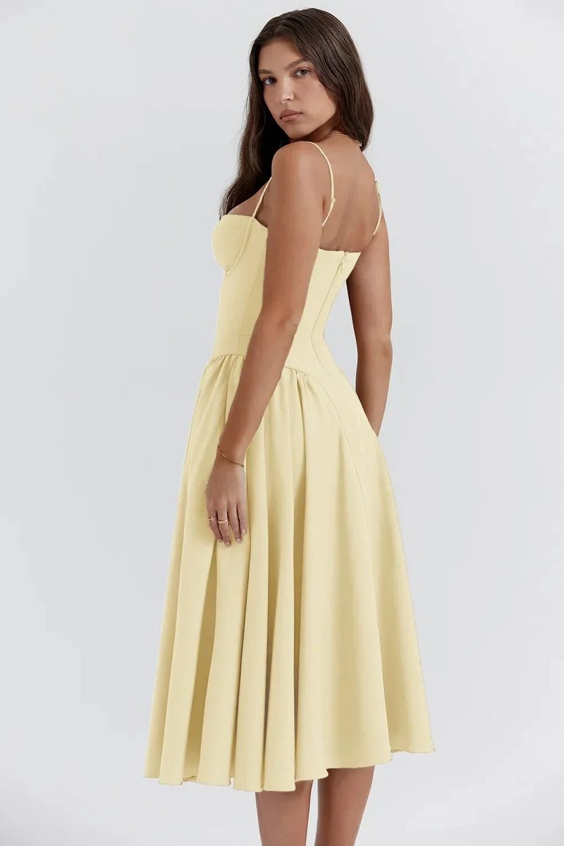 Women's Corset Midi Everyday Day Dress Structured Spaghetti Strap