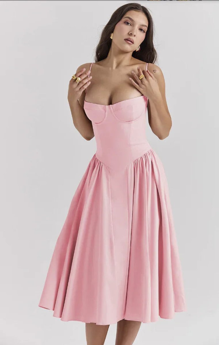 Women's Corset Midi Everyday Day Dress Structured Spaghetti Strap
