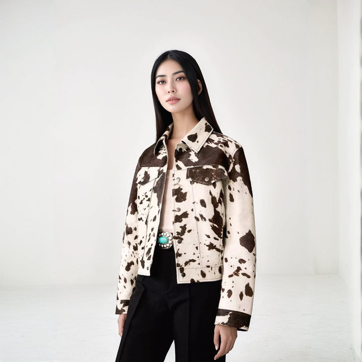 Women's Cow Print Single-Breasted Structured Coat Jacket