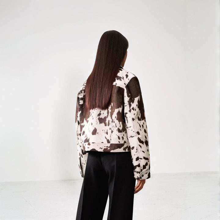 Women's Cow Print Single-Breasted Structured Coat Jacket