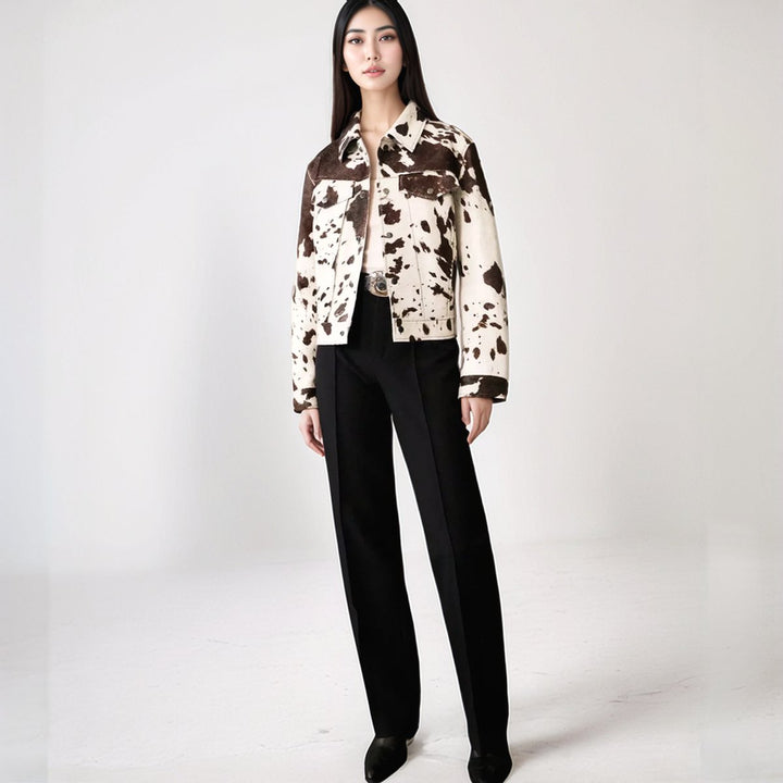 Women's Cow Print Single-Breasted Structured Coat Jacket