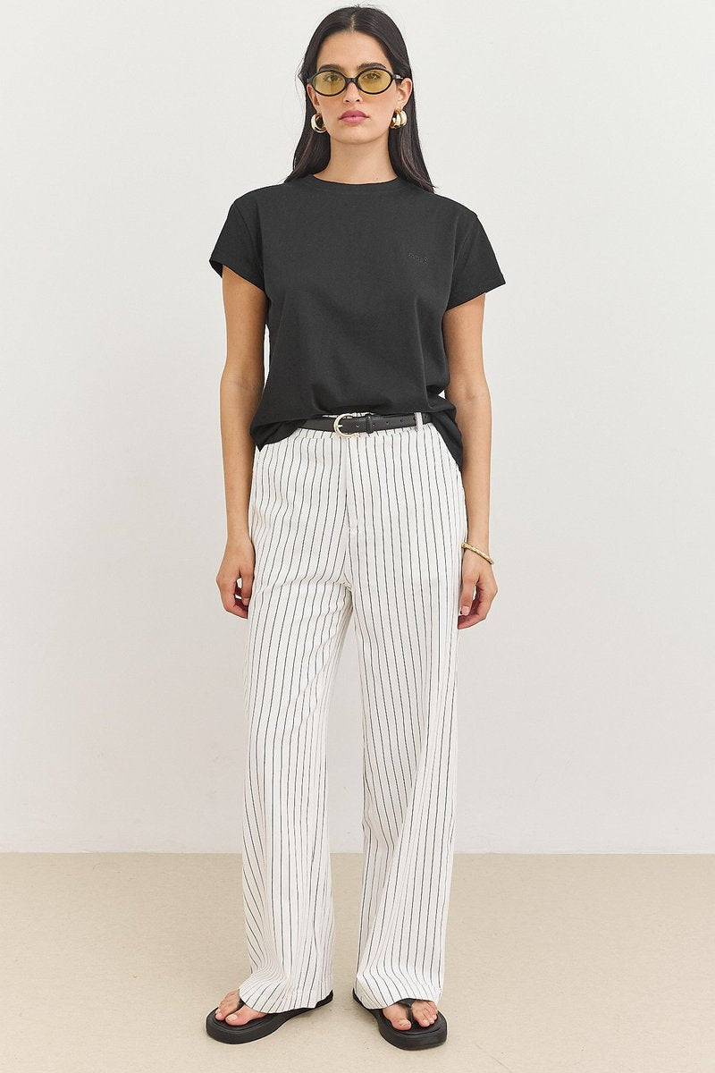 Women's Crew-Neck Short-Sleeve Straight-Cut Cotton Tops