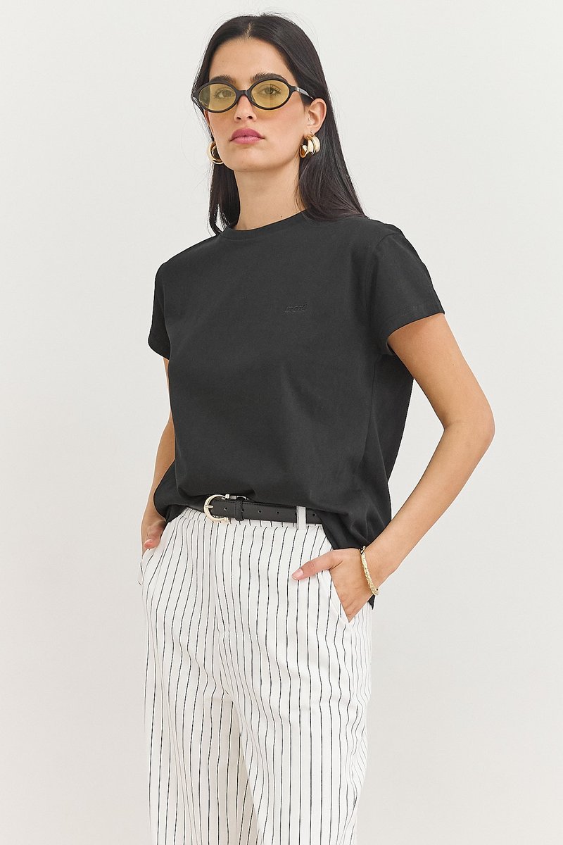 Women's Crew-Neck Short-Sleeve Straight-Cut Cotton Tops