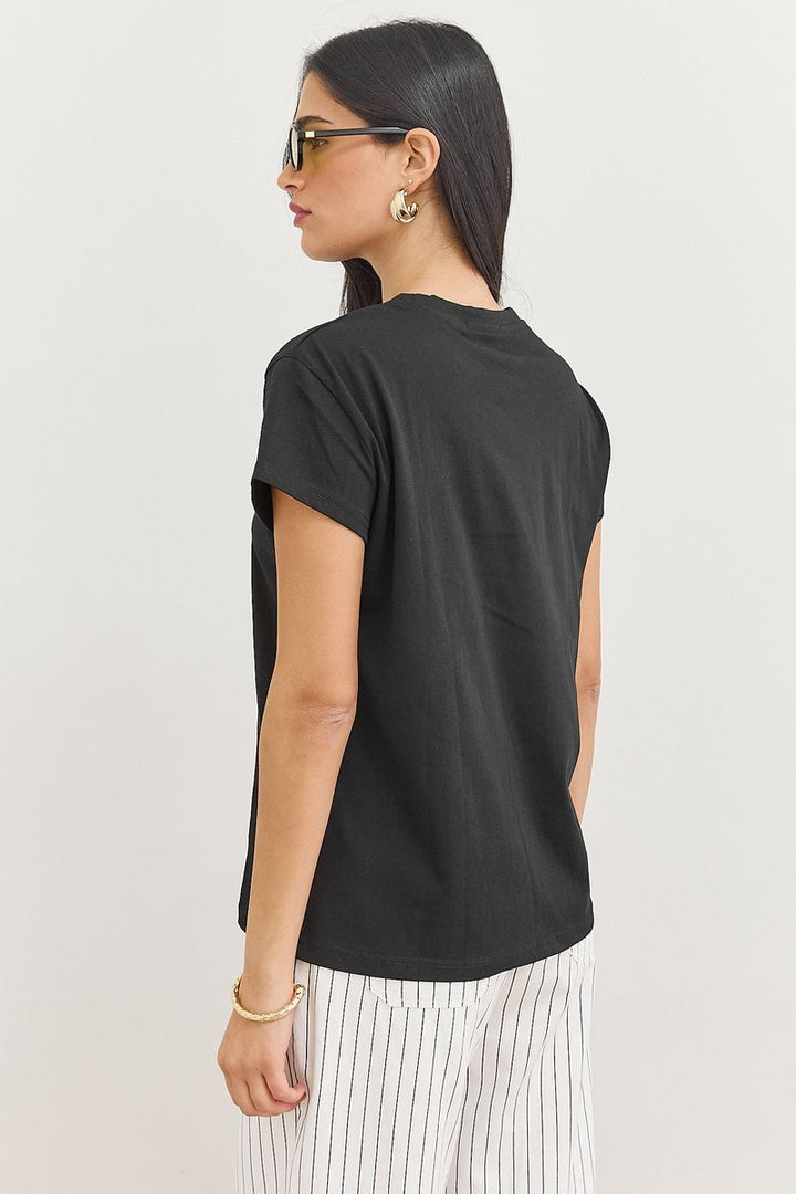 Women's Crew-Neck Short-Sleeve Straight-Cut Cotton Tops