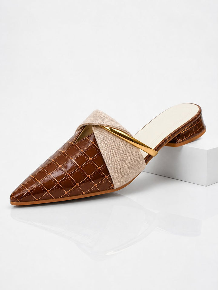 Women's Croc Effect Pointed Toe Block Heel Mule Slip-On