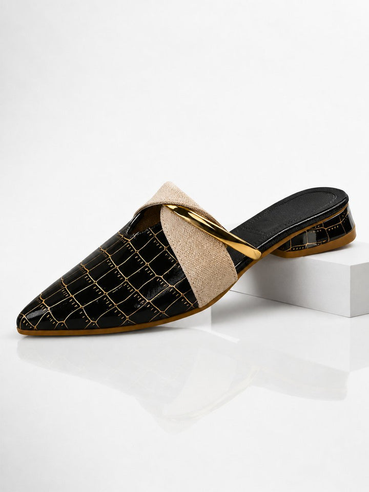Women's Croc Effect Pointed Toe Block Heel Mule Slip-On