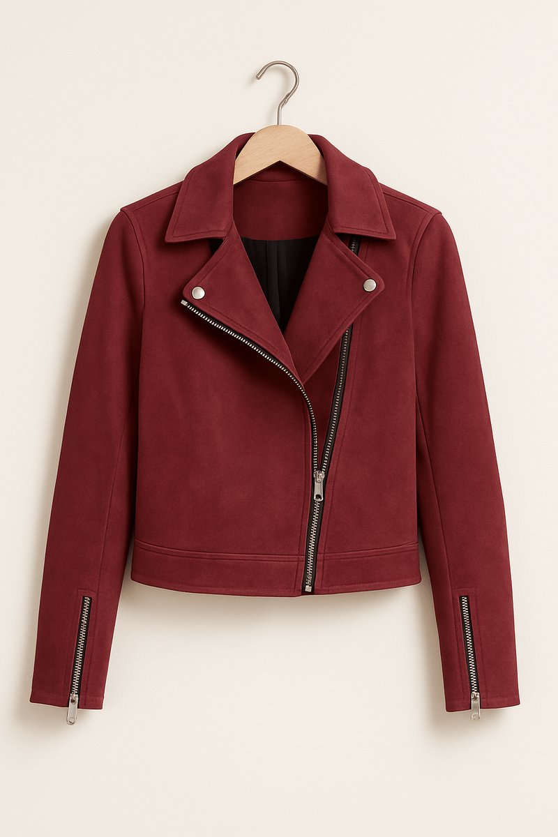 Women's Cropped Asymmetric-Zip Suede Moto Biker Coat Jacket