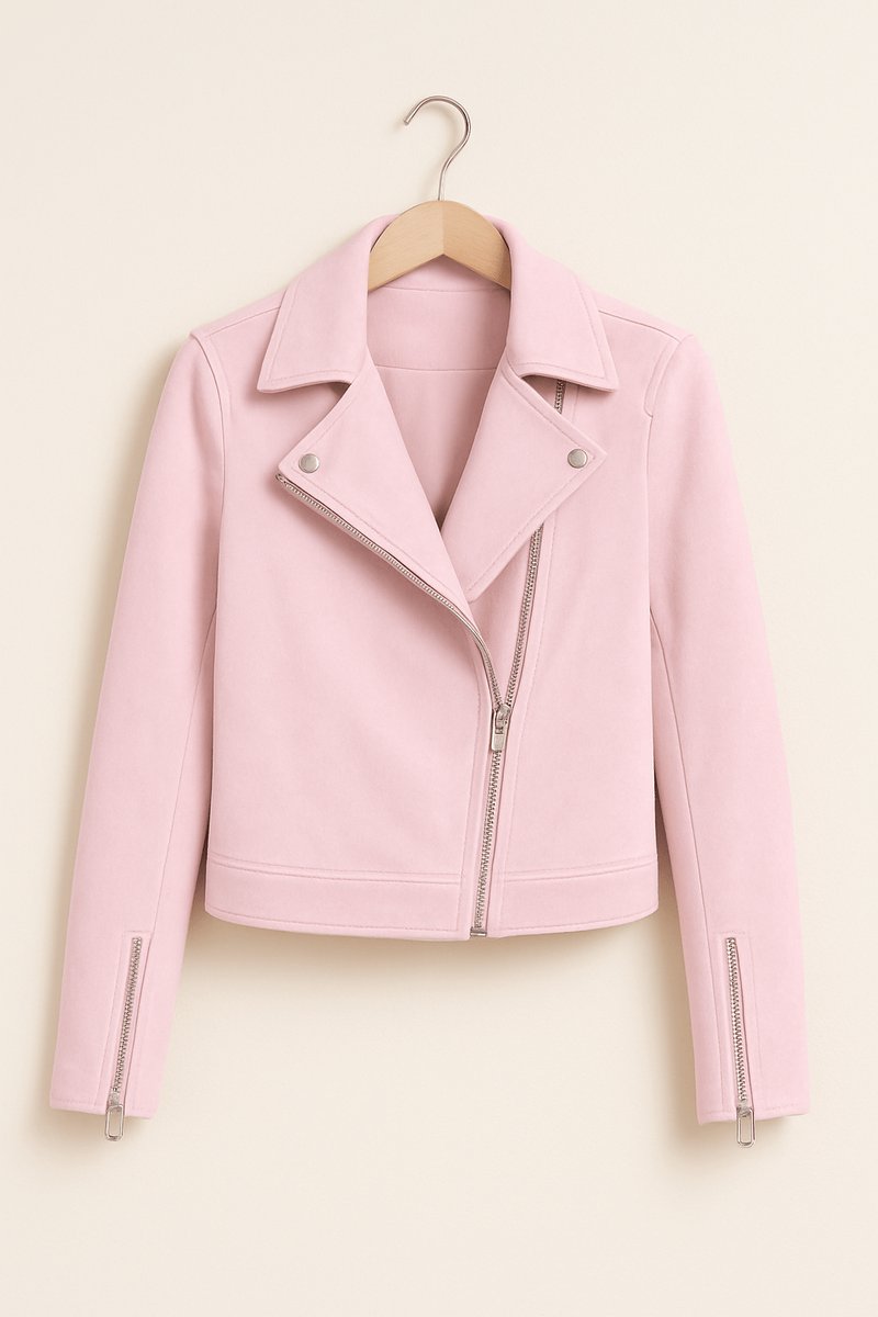 Women's Cropped Asymmetric-Zip Suede Moto Biker Coat Jacket
