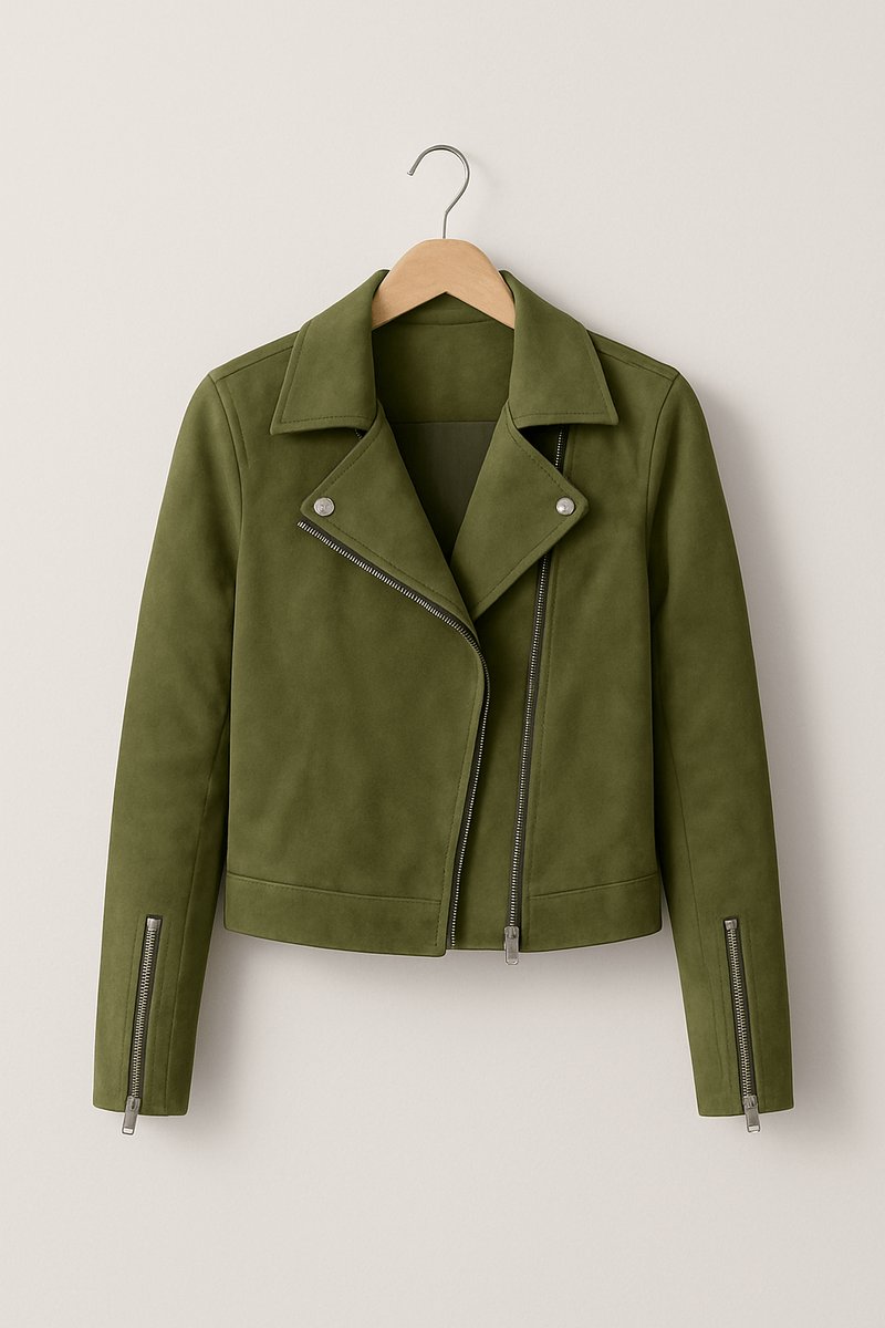 Women's Cropped Asymmetric-Zip Suede Moto Biker Coat Jacket