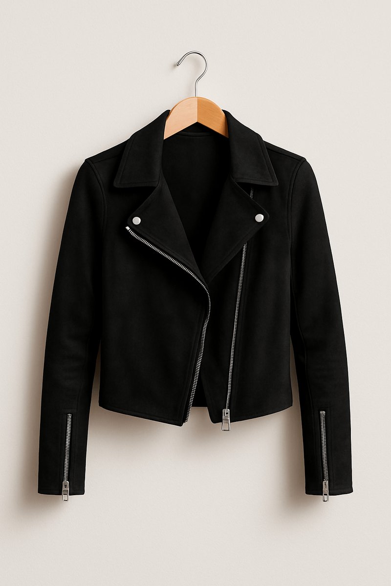 Women's Cropped Asymmetric-Zip Suede Moto Biker Coat Jacket