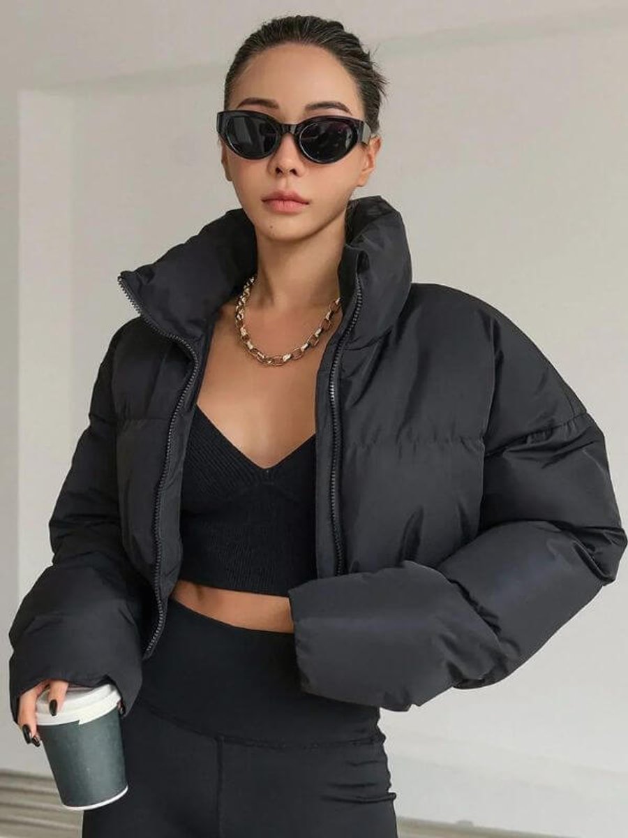 Women's Cropped Ladies Puffer Jacket Lightweight Padded Coat
