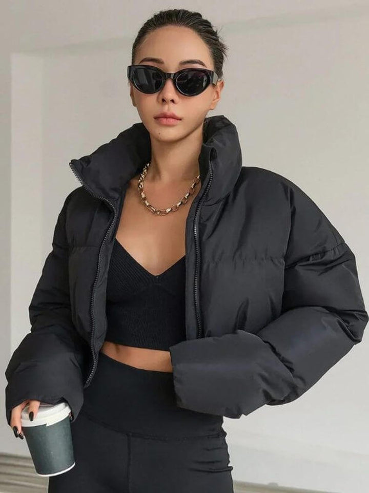 Women's Cropped Ladies Puffer Jacket Lightweight Padded Coat