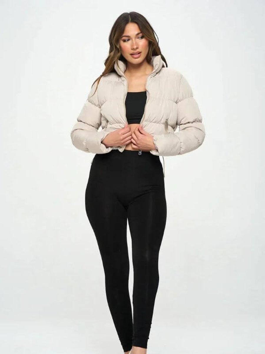 Women's Cropped Ladies Puffer Jacket Lightweight Padded Coat