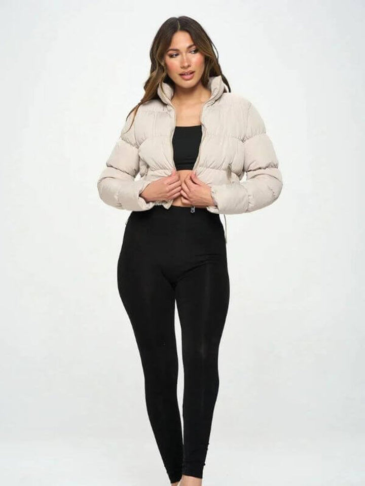Women's Cropped Ladies Puffer Jacket Lightweight Padded Coat