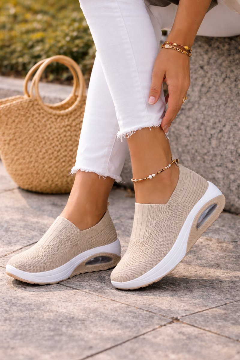 Women's Cushioned Knit Slip-On Trainers Air-Sole Walking Shoes