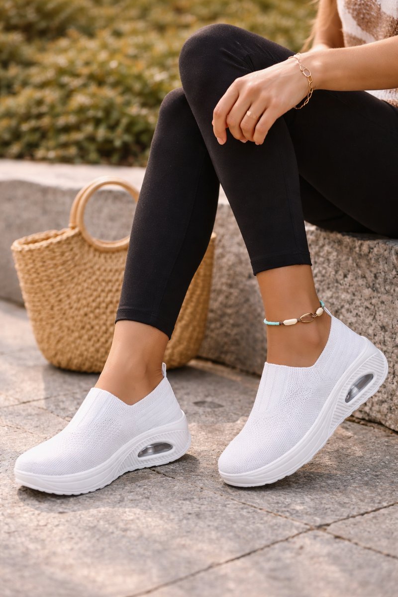 Women's Cushioned Knit Slip-On Trainers Air-Sole Walking Shoes