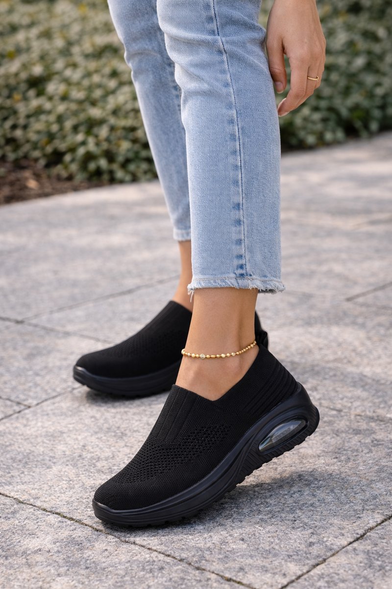 Women's Cushioned Knit Slip-On Trainers Air-Sole Walking Shoes