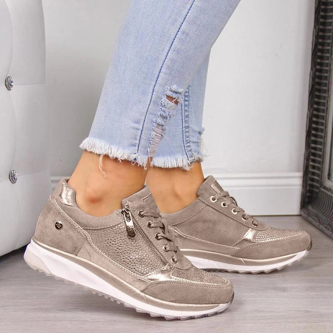 Women's Cushioned Zip-Up Lace-Up Suede Trainers