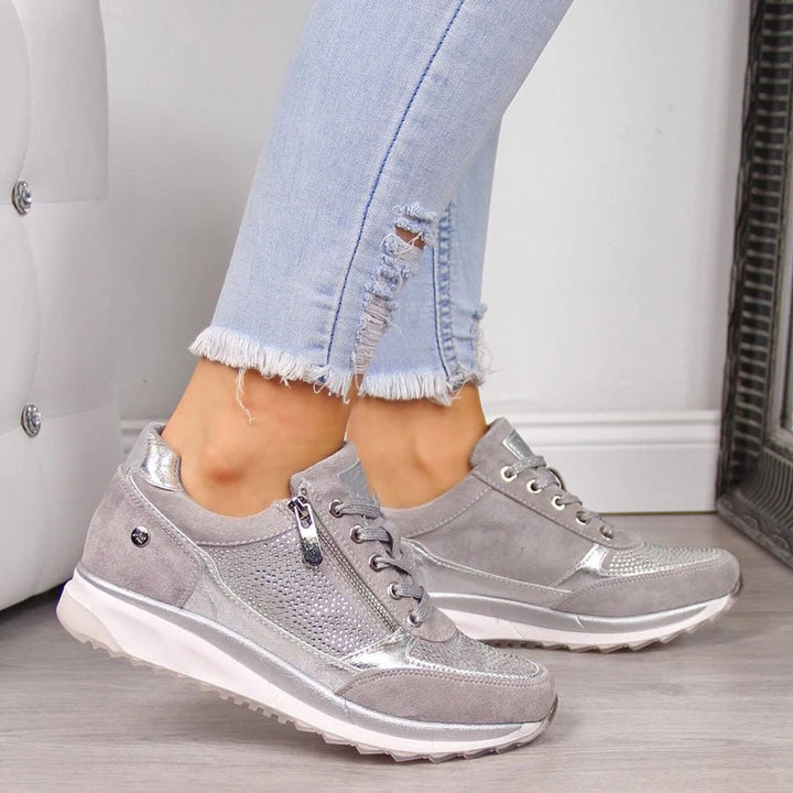 Women's Cushioned Zip-Up Lace-Up Suede Trainers