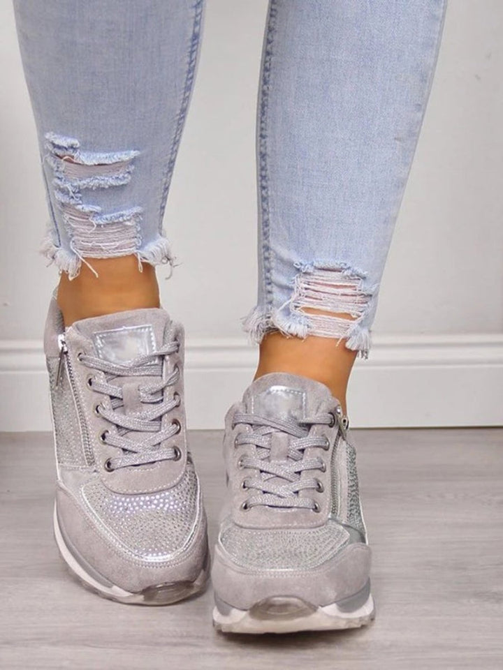 Women's Cushioned Zip-Up Lace-Up Suede Trainers