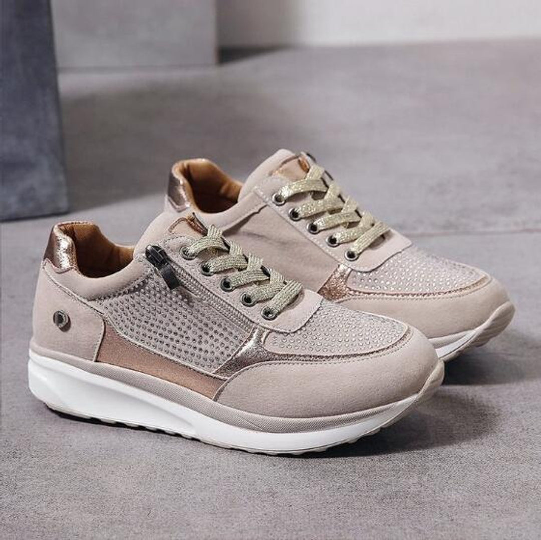 Women's Cushioned Zip-Up Lace-Up Suede Trainers