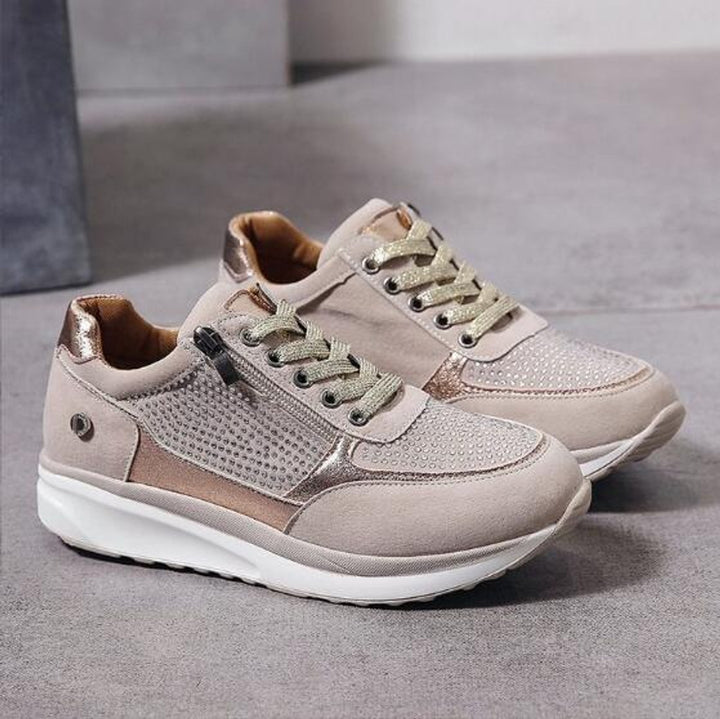 Women's Cushioned Zip-Up Lace-Up Suede Trainers