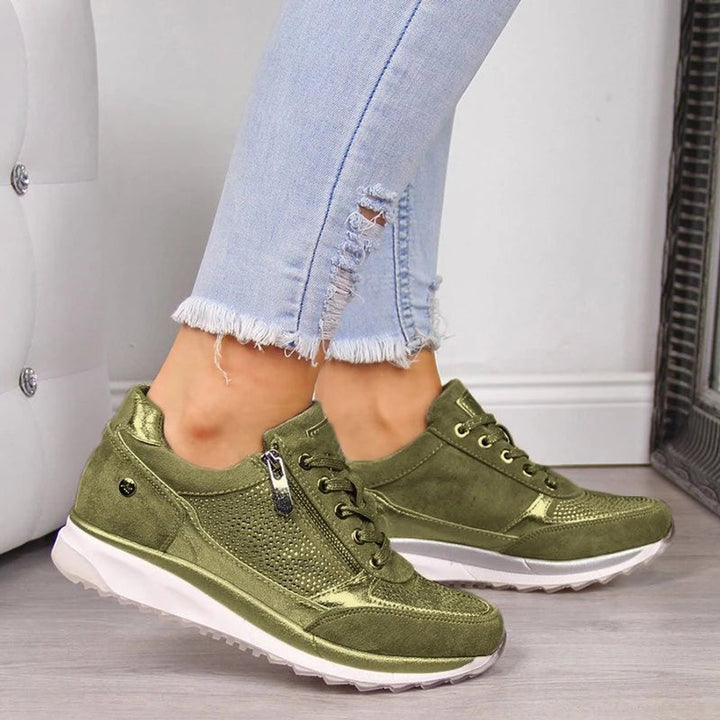 Women's Cushioned Zip-Up Lace-Up Suede Trainers