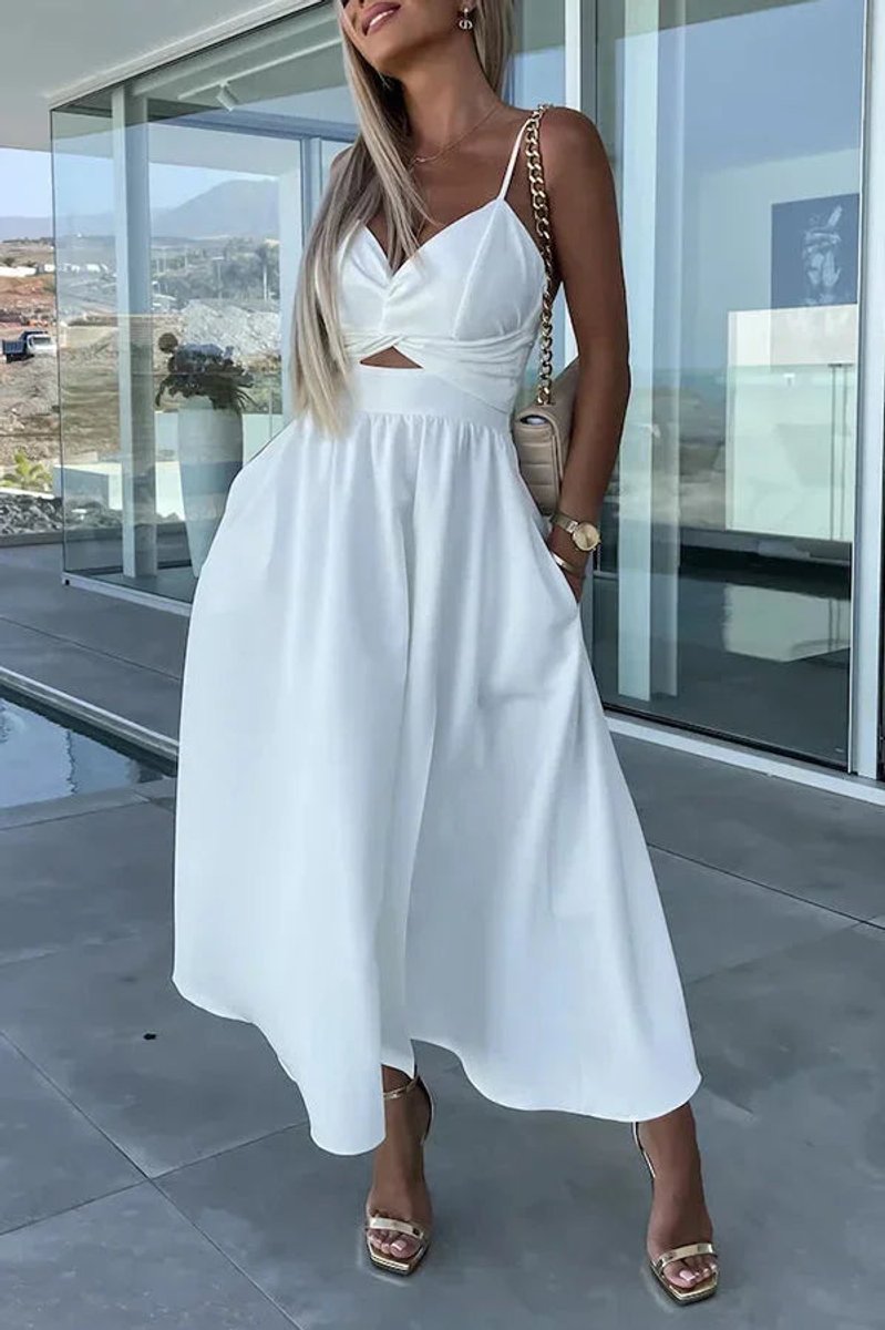 Women's Cut-Out Spaghetti Strap Christmas Party Midi Dress Front Slit