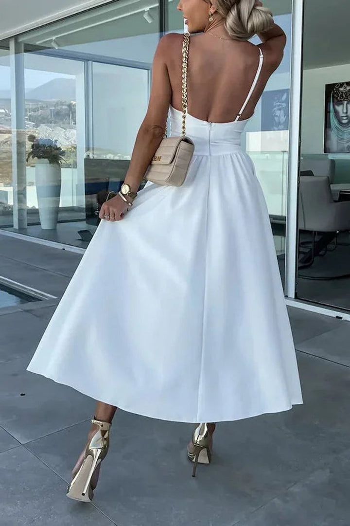Women's Cut-Out Spaghetti Strap Christmas Party Midi Dress Front Slit