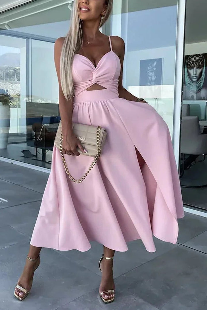 Women's Cut-Out Spaghetti Strap Christmas Party Midi Dress Front Slit