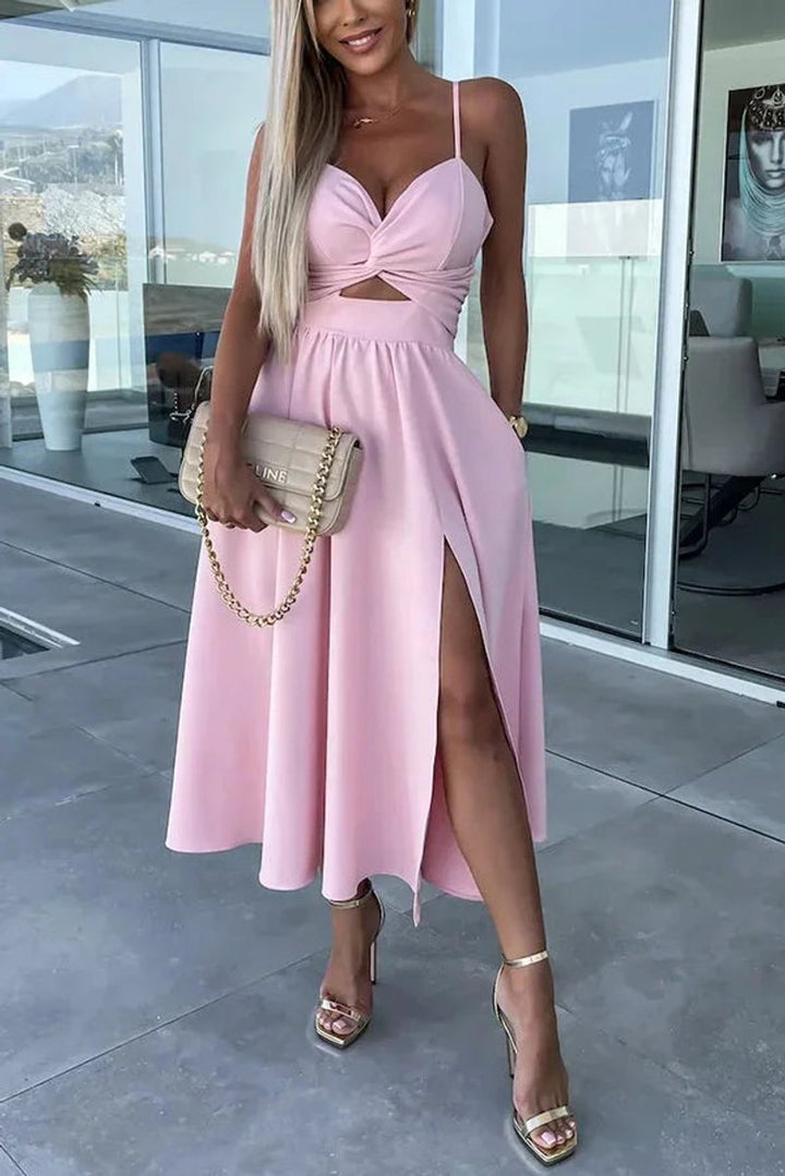 Women's Cut-Out Spaghetti Strap Christmas Party Midi Dress Front Slit