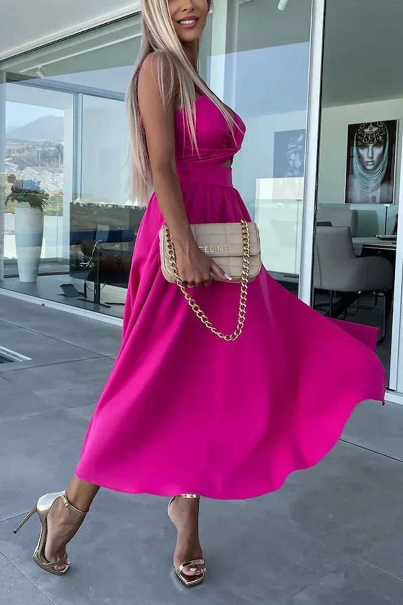 Women's Cut-Out Spaghetti Strap Christmas Party Midi Dress Front Slit