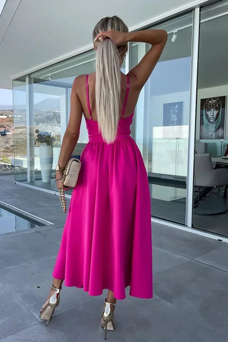 Women's Cut-Out Spaghetti Strap Christmas Party Midi Dress Front Slit