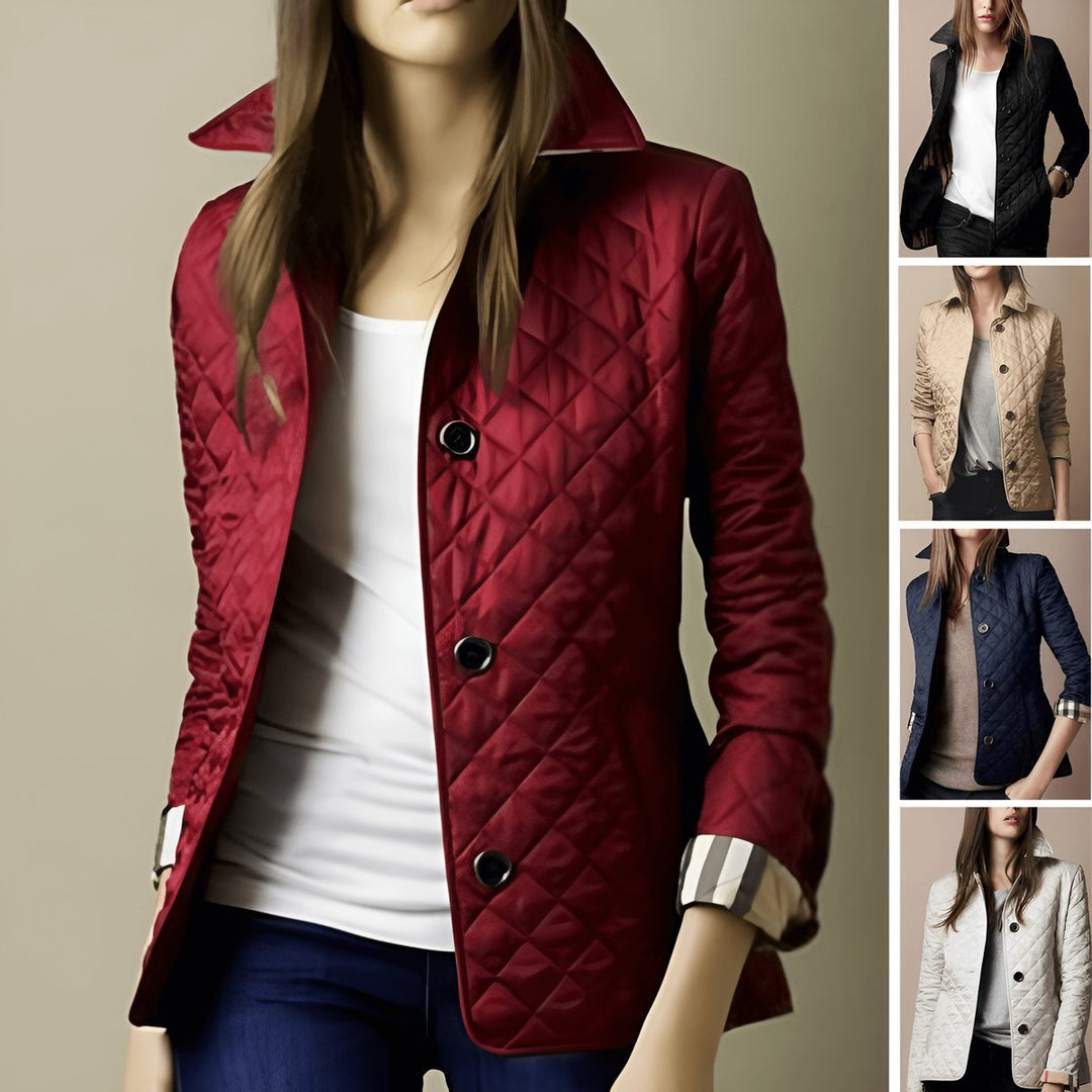 Women's Diamond-Quilted Button-Up Ladies Puffer Jacket Coat