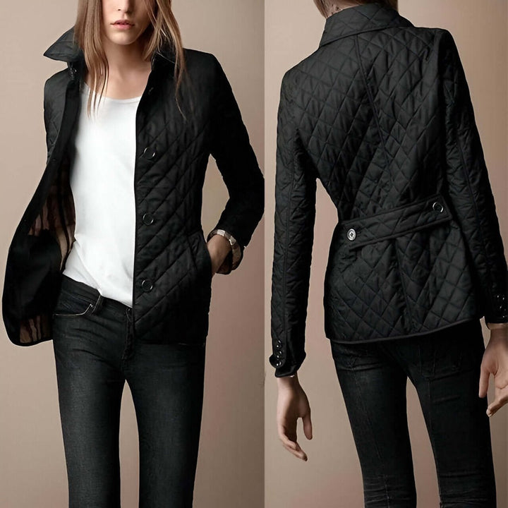 Women's Diamond-Quilted Button-Up Ladies Puffer Jacket Coat