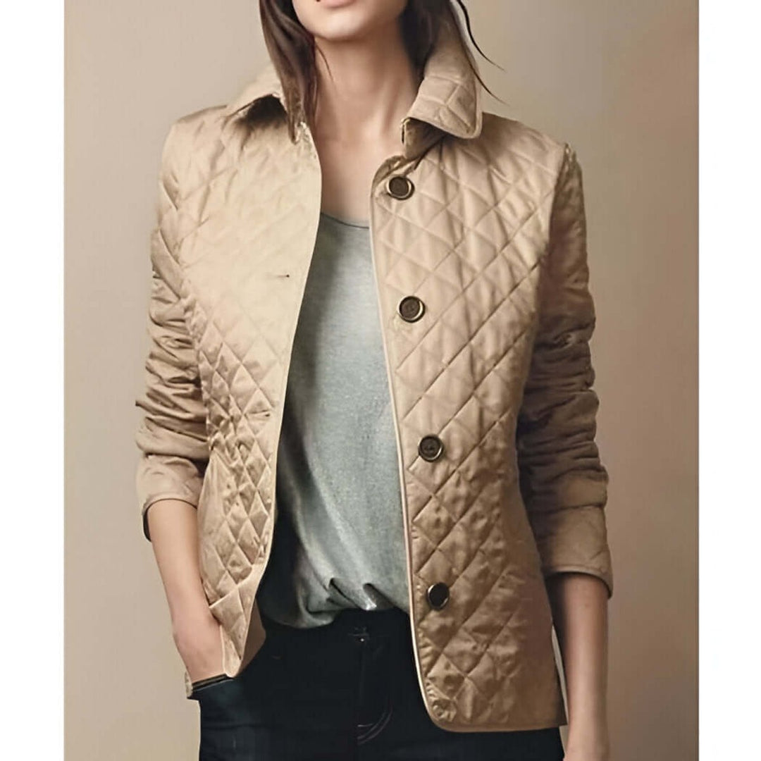 Women's Diamond-Quilted Button-Up Ladies Puffer Jacket Coat