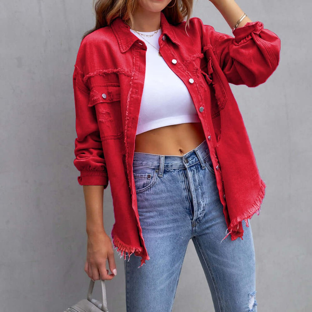 Womens Distressed Denim Oversized Jacket Coat