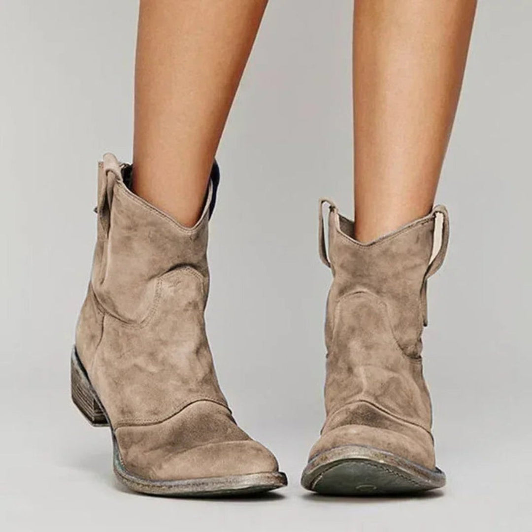 Women's Distressed Suede Pull-On Ankle Boots Block Heel