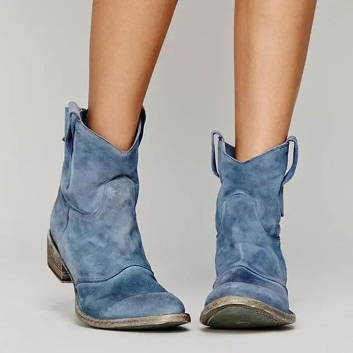 Women's Distressed Suede Pull-On Ankle Boots Block Heel