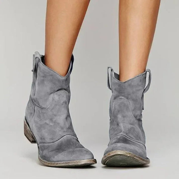 Women's Distressed Suede Pull-On Ankle Boots Block Heel