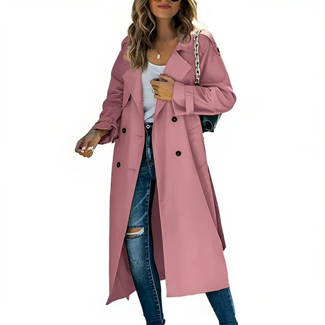 Women's Double-Breasted Belted Lapel Trench Coat
