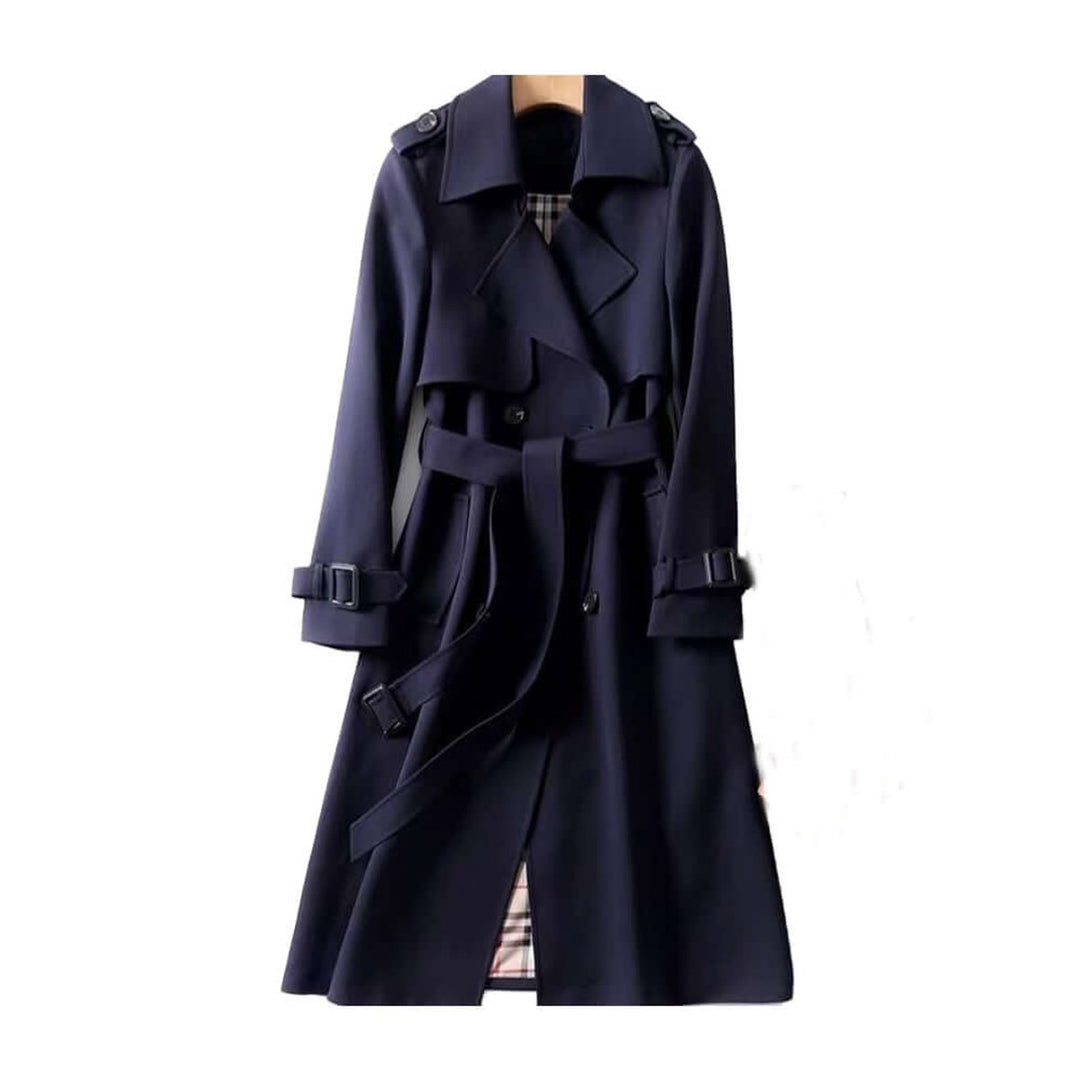 Women's Double-Breasted Belted Trench Coat Checked Lining
