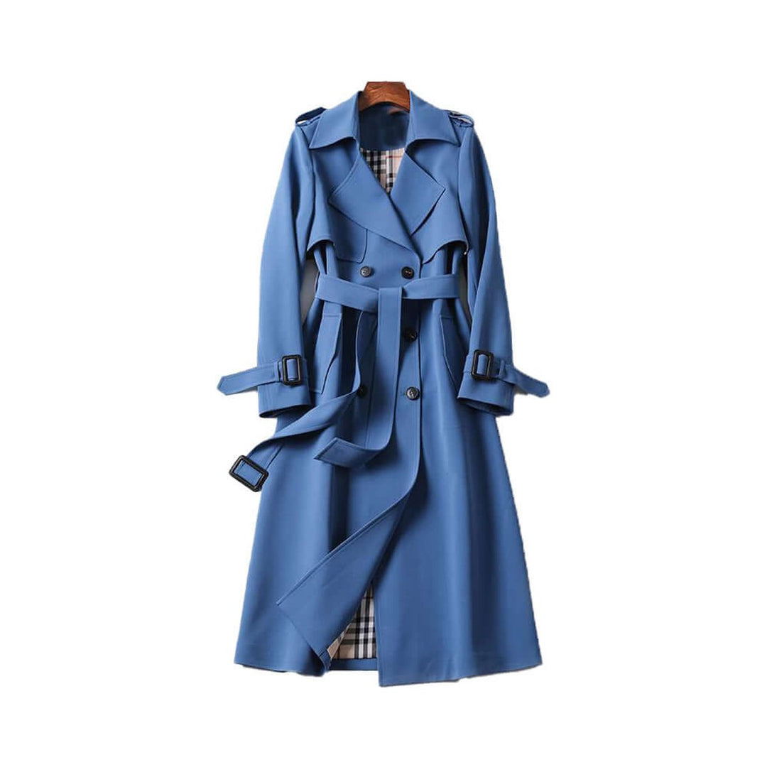 Women's Double-Breasted Belted Trench Coat Checked Lining