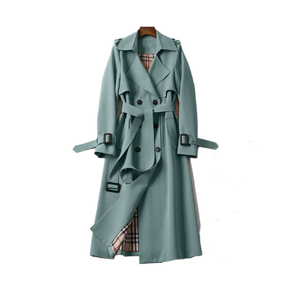 Women's Double-Breasted Belted Trench Coat Checked Lining